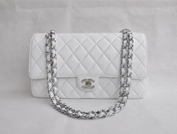 Cheap Replica Chanel Classic 2.55 Series White Lambskin Silver Chain Quilted Flap Bag 1113